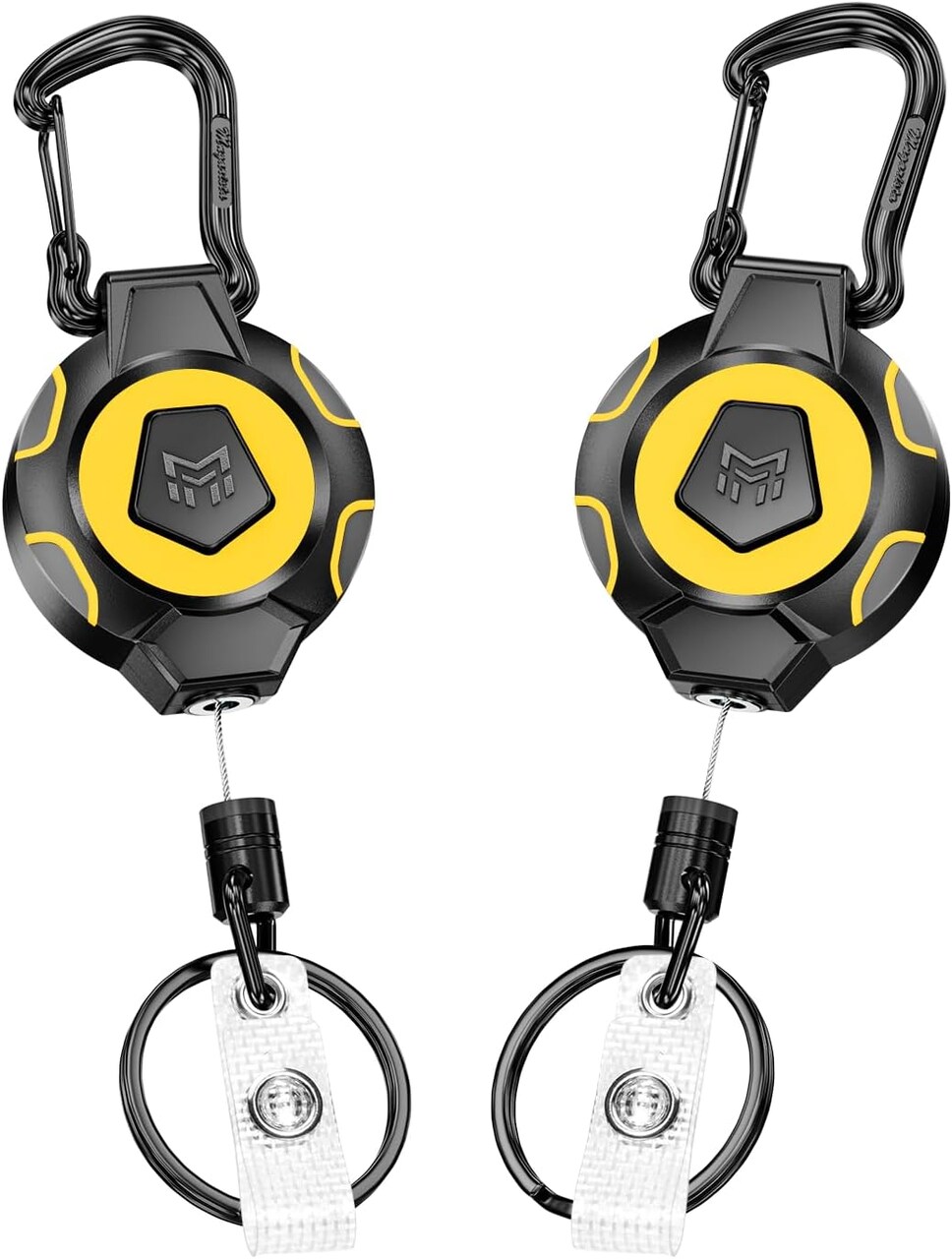 2-Pack Heavy-Duty Retractable Keychain – 10 oz Strong Retraction, 31.5" Stainless Steel Cable, Carabiner Badge Reel with ID Strap & Key Ring for Everyday Carry (Vivid Yellow 2 Pc.)